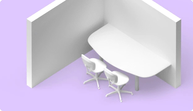 Focus-Room-Grafik mit zwei Stühlen an einem Tisch
