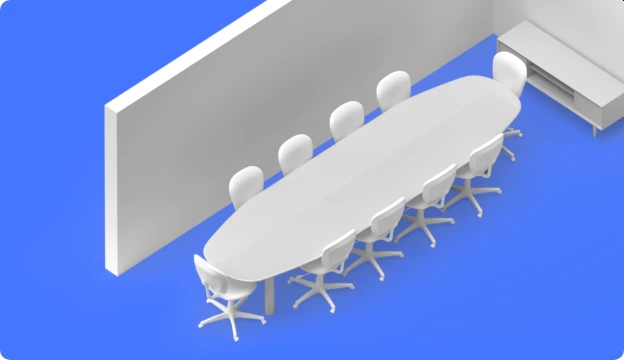 Grafik eines mittelgroßen Raums mit zehn Stühlen an einem Konferenztisch