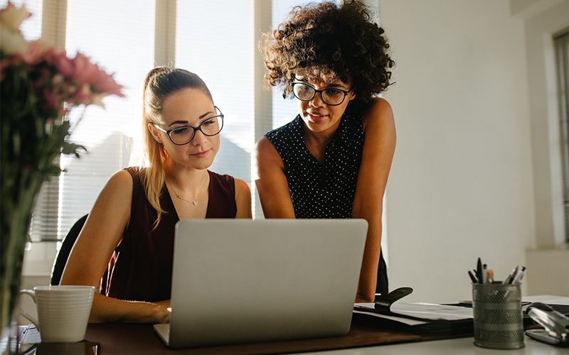 Two colleagues working together on a computer