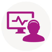 Illustration of client looking at software displayed on monitor