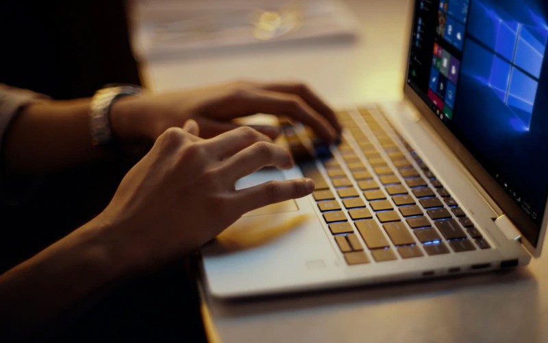 Close up of a laptop being used on a desk