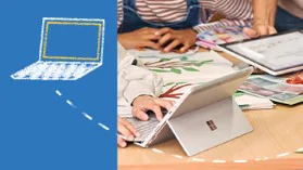 Ein Surface in Verwendung von einer Schülerin ist zu sehen. 