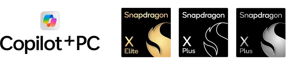Copilot+PC und snapdragon logo's